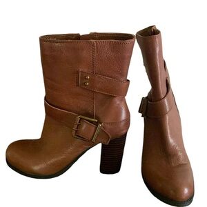 Nine West Women’s Brown Ankle Leather Boots With Buckle Size 7.5